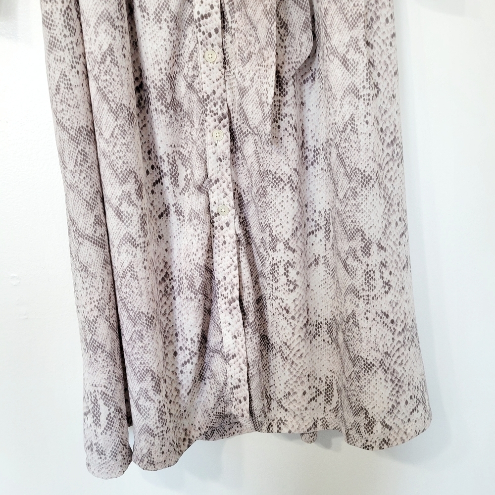 LOFT Snake Print Tie Waist Midi Lavender Beige Dress Size 2 - Picture 9 of 14